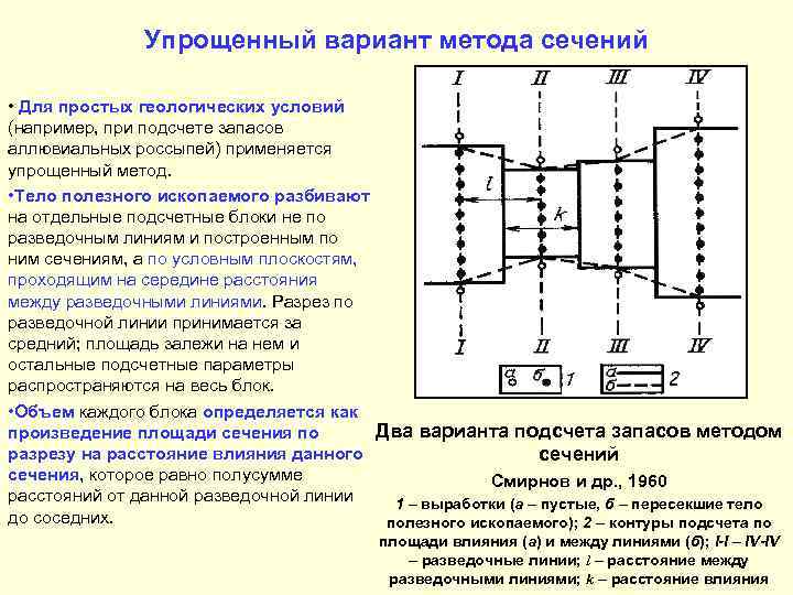 Упрощенный вариант метода сечений • Для простых геологических условий (например, при подсчете запасов аллювиальных