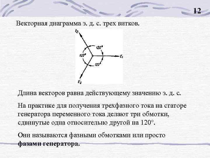 12 Векторная диаграмма э. д. с. трех витков. Длина векторов равна действующему значению э.