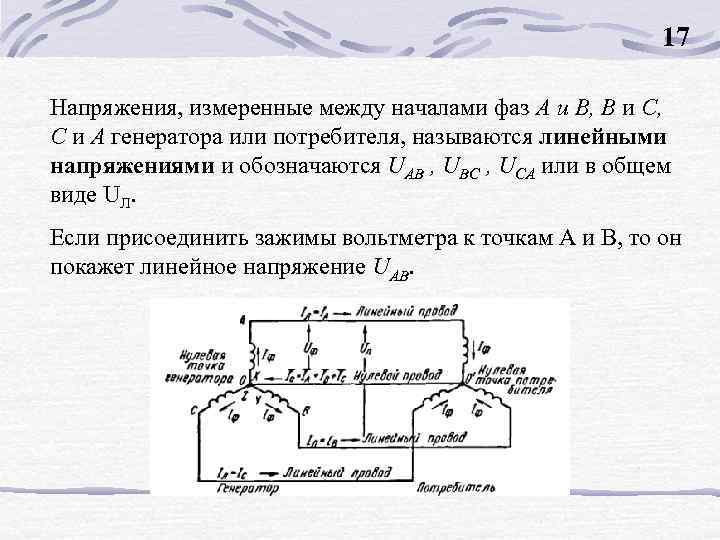 17 Напряжения, измеренные между началами фаз А и В, В и С, С и
