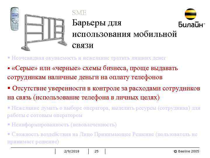 SME Барьеры для использования мобильной связи § Неочевидная окупаемость и нежелание тратить лишних денег