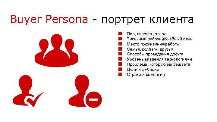 Buyer Persona - портрет клиента ■ ■ ■ ■ ■ Пол, возраст, доход Типичный