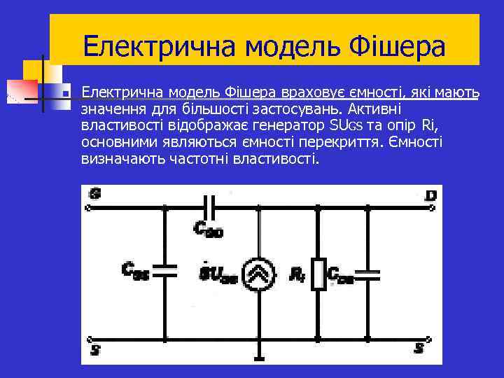Електрична модель Фішера n Електрична модель Фішера враховує ємності, які мають значення для більшості