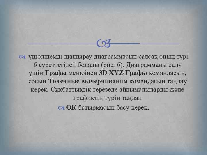  үшөлшемді шашырау диаграммасын салсақ оның түрі 6 суреттегідей болады (рис. 6). Диаграмманы салу