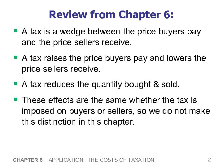 Review from Chapter 6: § A tax is a wedge between the price buyers