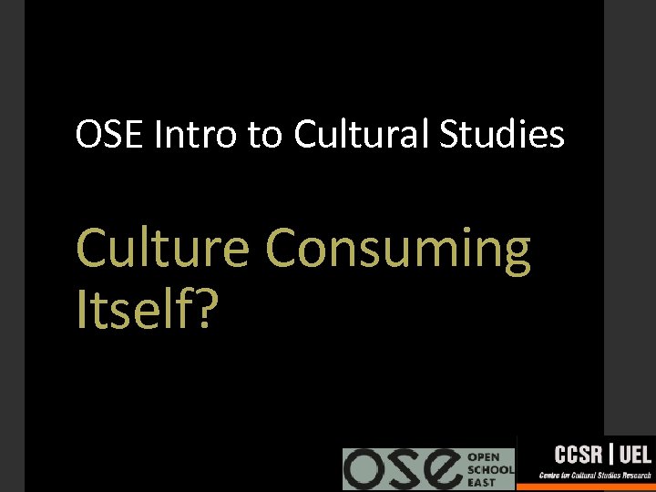 OSE Intro to Cultural Studies Culture Consuming Itself? 
