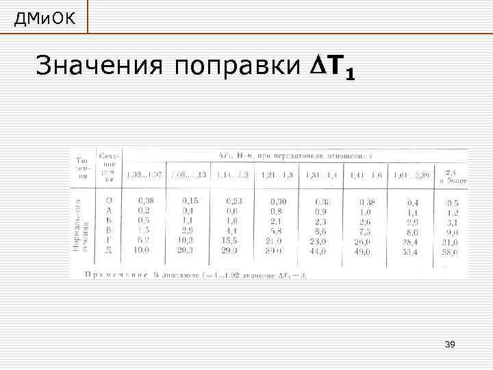 ДМи. ОК Значения поправки Т 1 39 