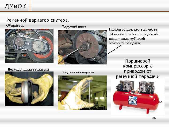 ДМи. ОК Ременной вариатор скутера. Общий вид Ведущий шкив вариатора Ведущий шкив Раздвижная «щека»
