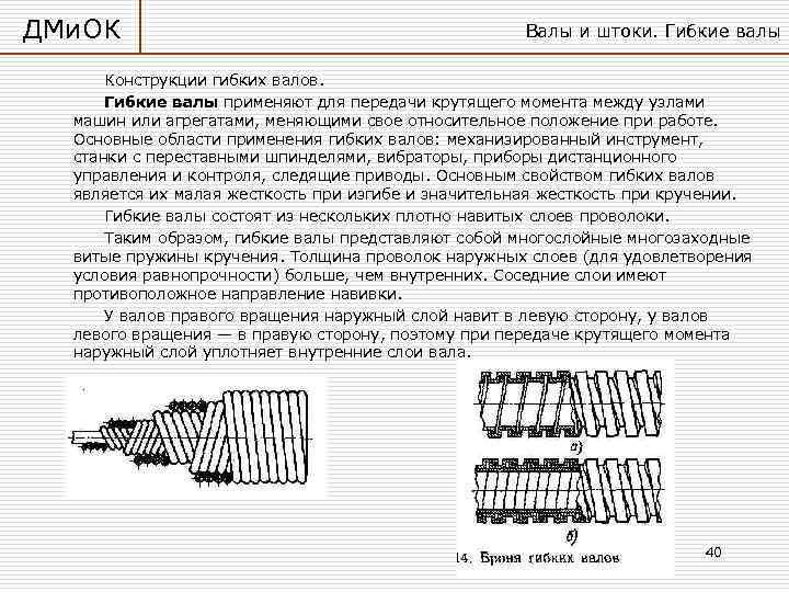 ДМи. ОК Валы и штоки. Гибкие валы Конструкции гибких валов. Гибкие валы применяют для