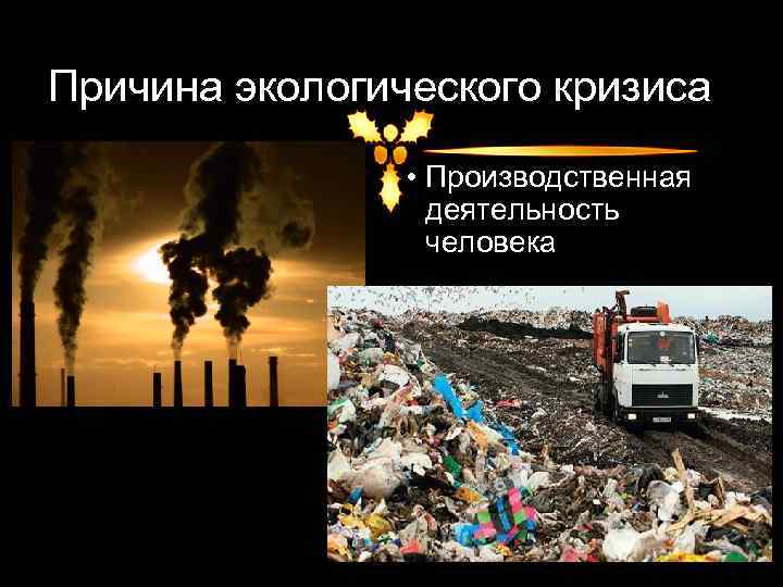 Причина экологического кризиса • Производственная деятельность человека 