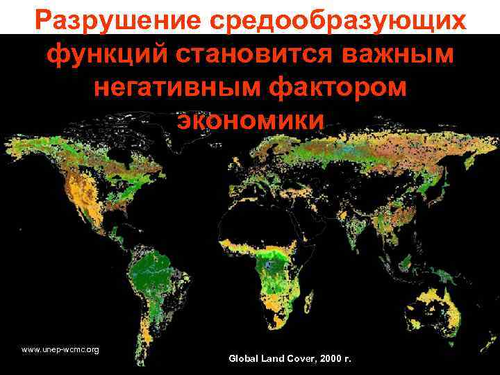 Разрушение средообразующих функций становится важным негативным фактором экономики www. unep-wcmc. org Global Land Cover,