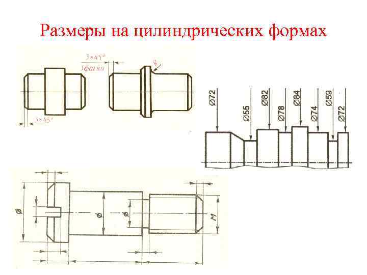 Размеры на цилиндрических формах 