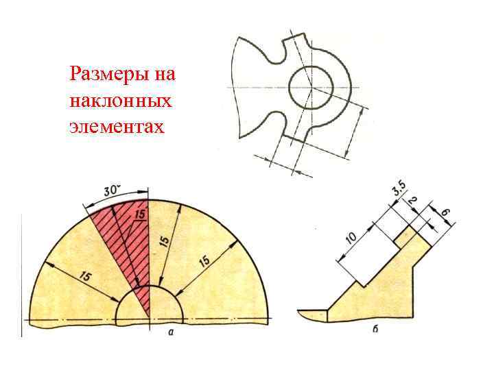 Размеры на наклонных элементах 