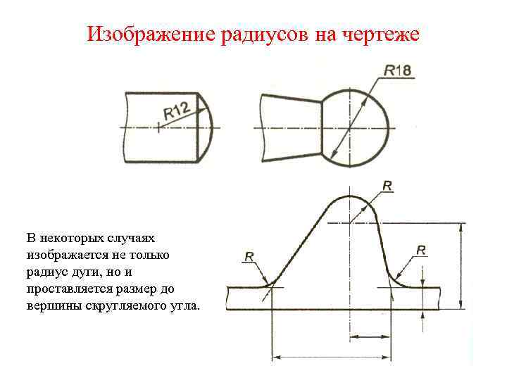 Радиус дуги на чертеже