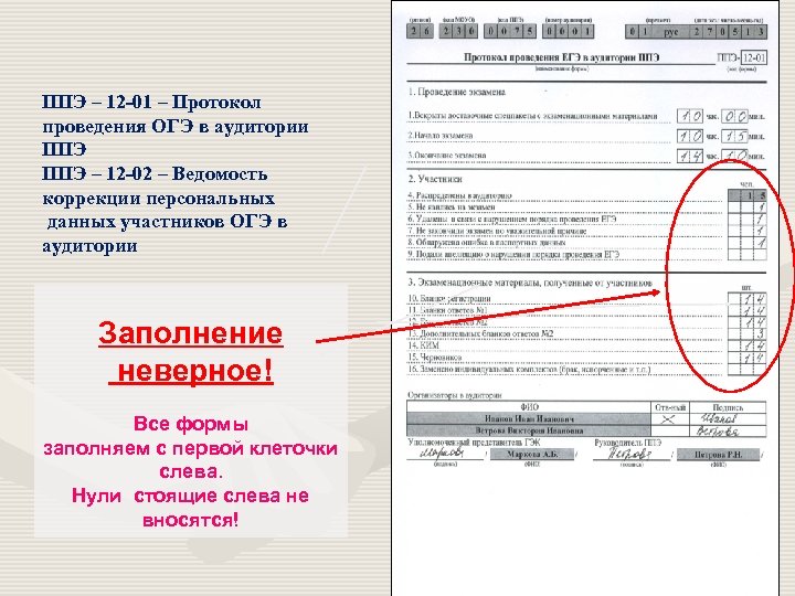 Образцы заполнения протоколов егэ для организаторов