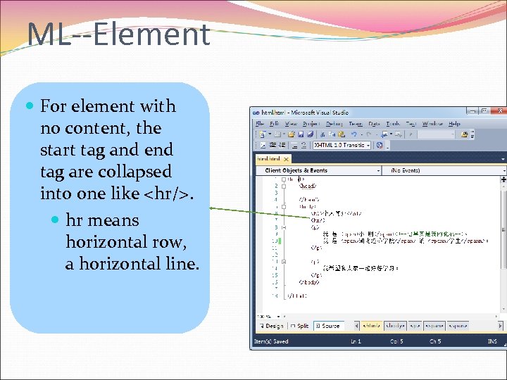 ML--Element For element with no content, the start tag and end tag are collapsed