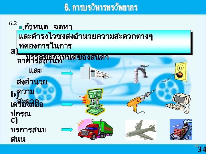 6. 3 กำหนด จดหา สงอำนวยความสะ และดำรงไวซงสงอำนวยความสะดวกตางๆ ดวก ทตองการในการ a) บรรลขอกำหนดของสนคา อาคารสถานท n และ สงอำนวย