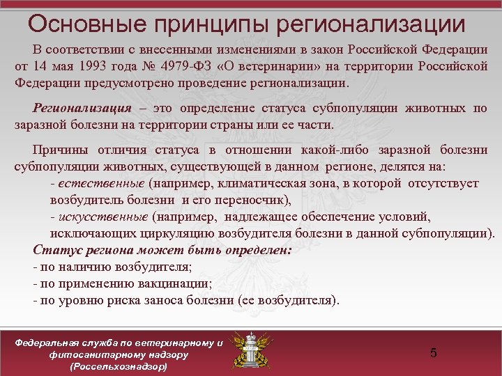 Основные принципы регионализации В соответствии с внесенными изменениями в закон Российской Федерации от 14