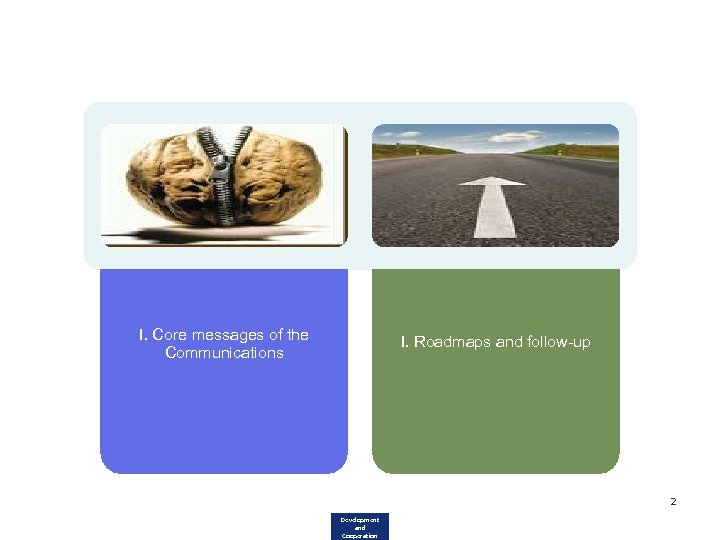 I. Core messages of the Communications I. Roadmaps and follow-up 2 Development and Cooperation