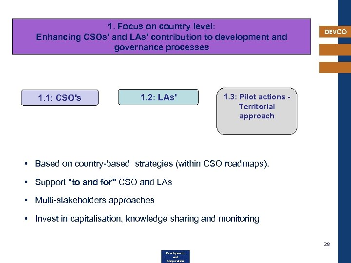 1. Focus on country level: Enhancing CSOs' and LAs' contribution to development and governance