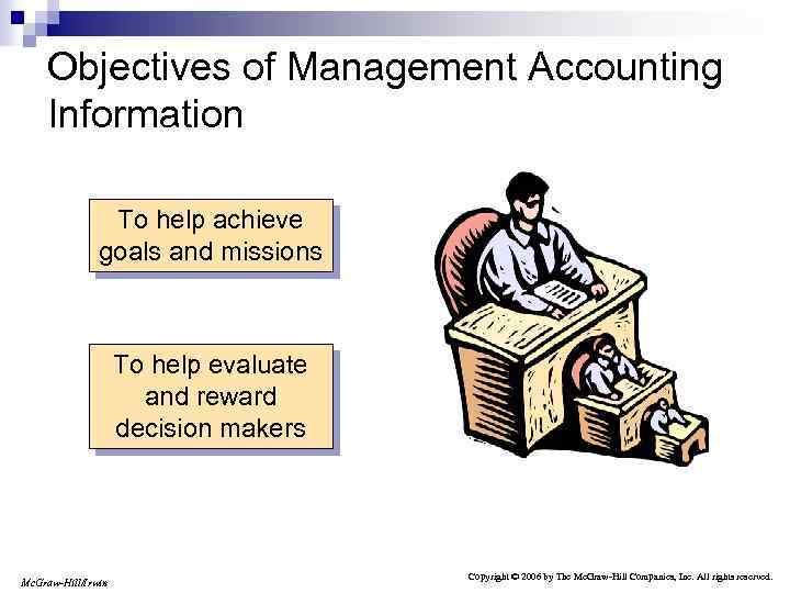 Objectives of Management Accounting Information To help achieve goals and missions To help evaluate