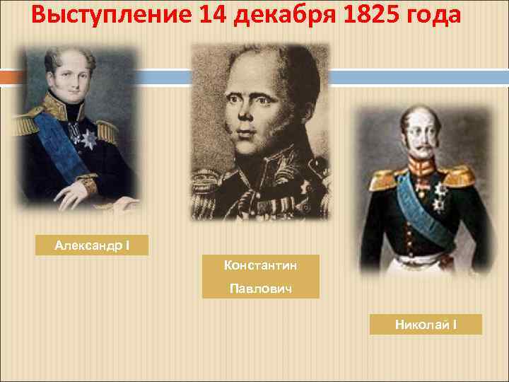 Выступление 14 декабря 1825 года Александр I Константин Павлович Николай I 