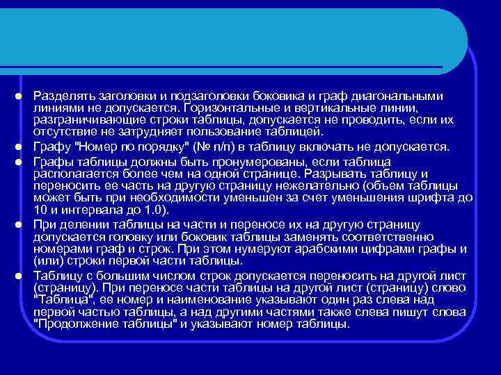 l l l Разделять заголовки и подзаголовки боковика и граф диагональными линиями не допускается.