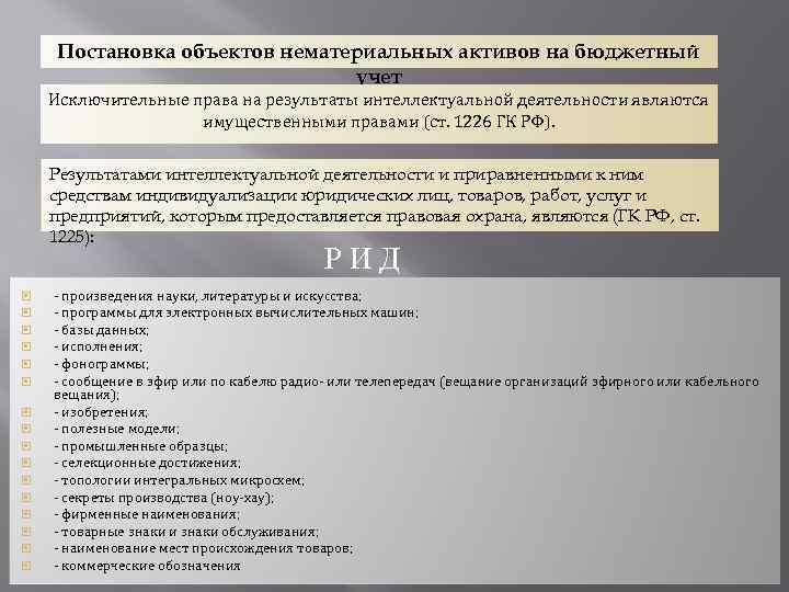 Результаты интеллектуальной деятельности является объектом. Нематериальные Результаты интеллектуальной деятельности. Учет исключительных прав в бюджетном учете. Нематериальные Активы компьютерная программа.