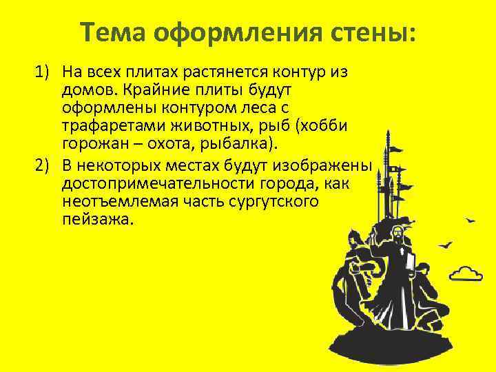 Тема оформления стены: 1) На всех плитах растянется контур из домов. Крайние плиты будут