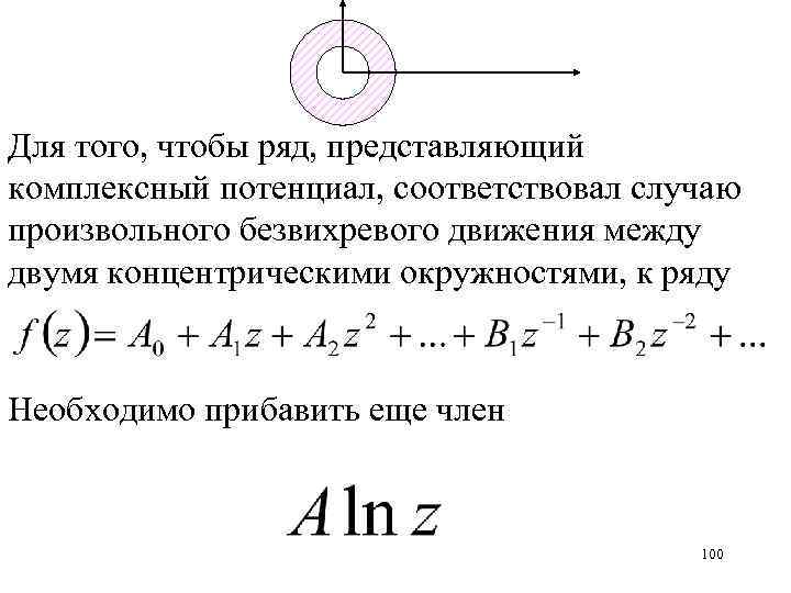 Для того, чтобы ряд, представляющий комплексный потенциал, соответствовал случаю произвольного безвихревого движения между двумя