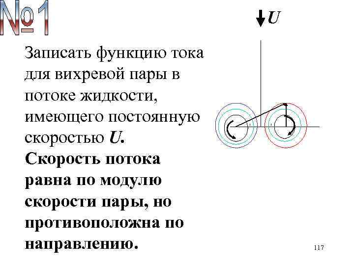 U Записать функцию тока для вихревой пары в потоке жидкости, имеющего постоянную скоростью U.