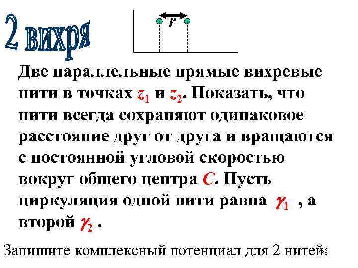 r Две параллельные прямые вихревые нити в точках z 1 и z 2. Показать,