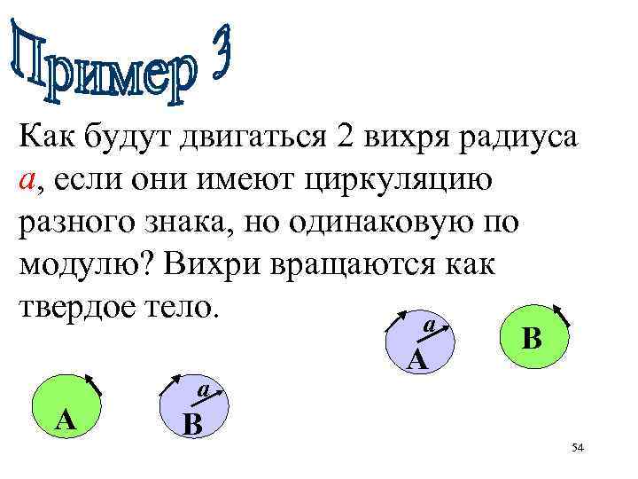 Как будут двигаться 2 вихря радиуса а, если они имеют циркуляцию разного знака, но