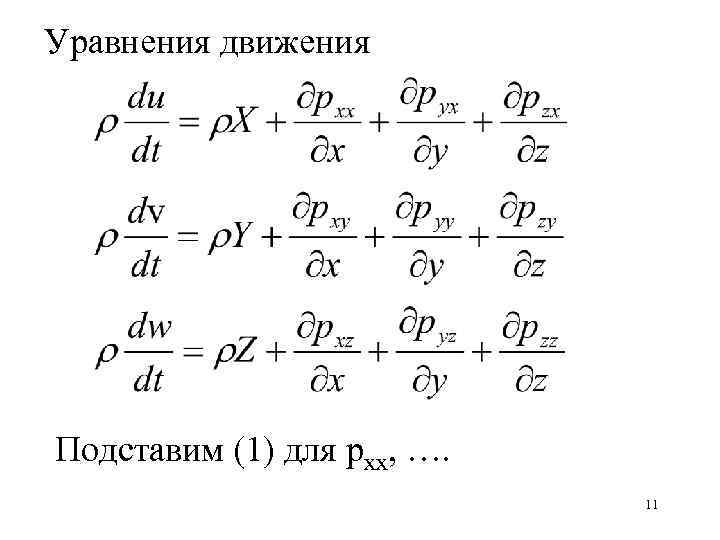 Уравнения движения Подставим (1) для рхх, …. 11 