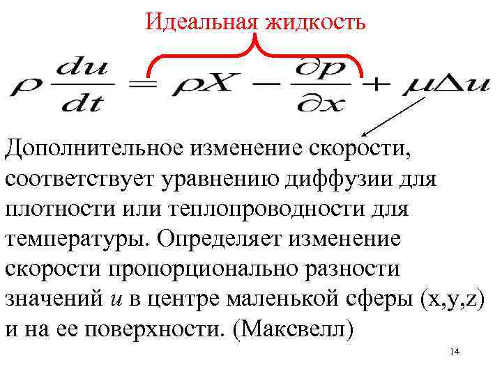 Идеальная жидкость Дополнительное изменение скорости, соответствует уравнению диффузии для плотности или теплопроводности для температуры.
