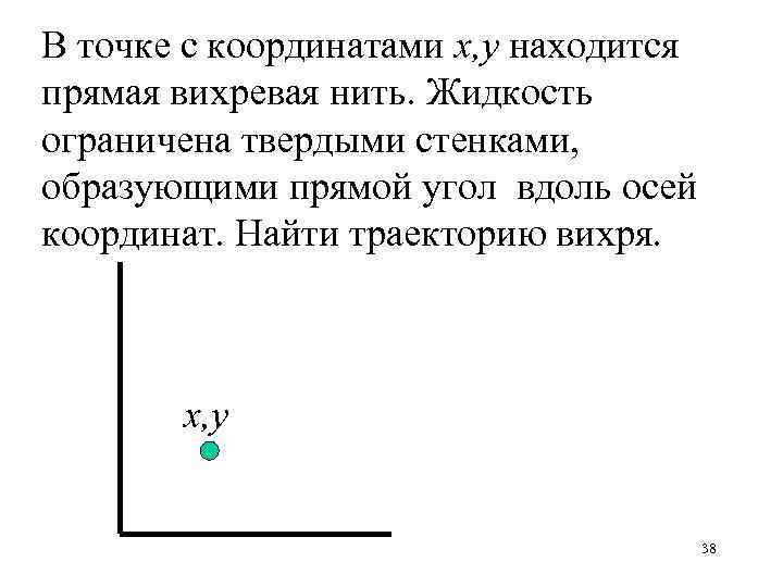 В точке с координатами х, у находится прямая вихревая нить. Жидкость ограничена твердыми стенками,