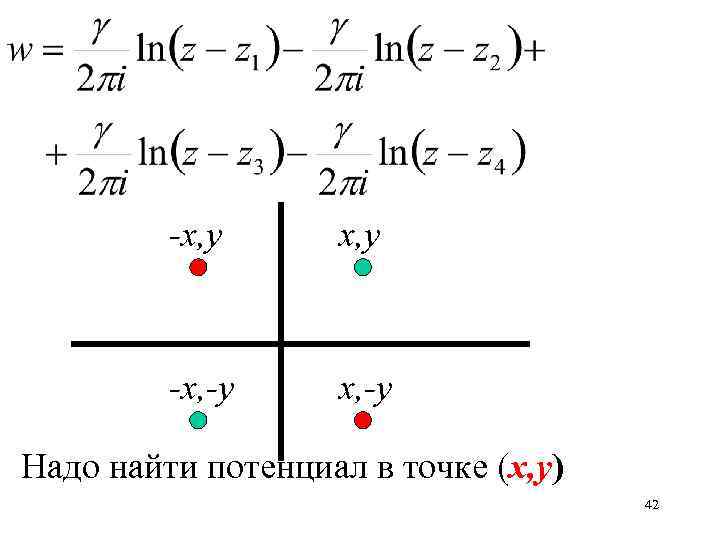 -x, y -x, -y Надо найти потенциал в точке (x, y) 42 