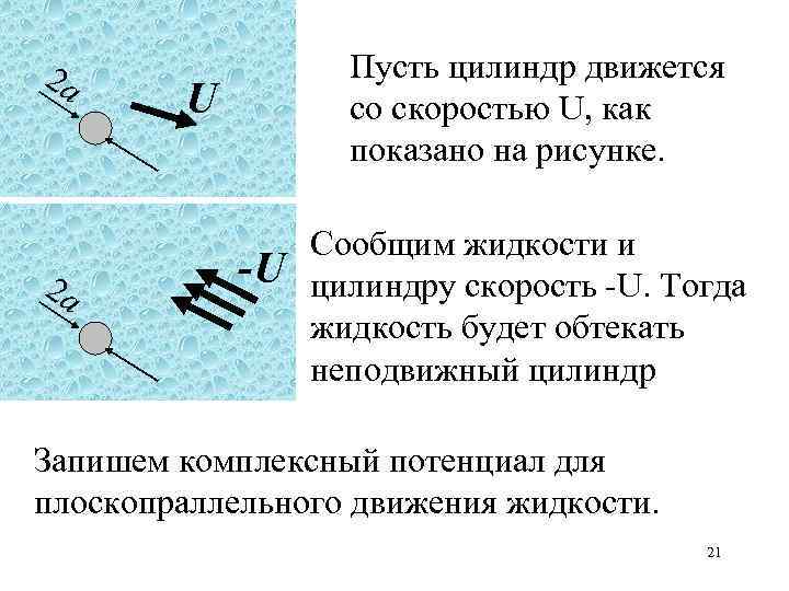 2 a 2 a Пусть цилиндр движется со скоростью U, как показано на рисунке.