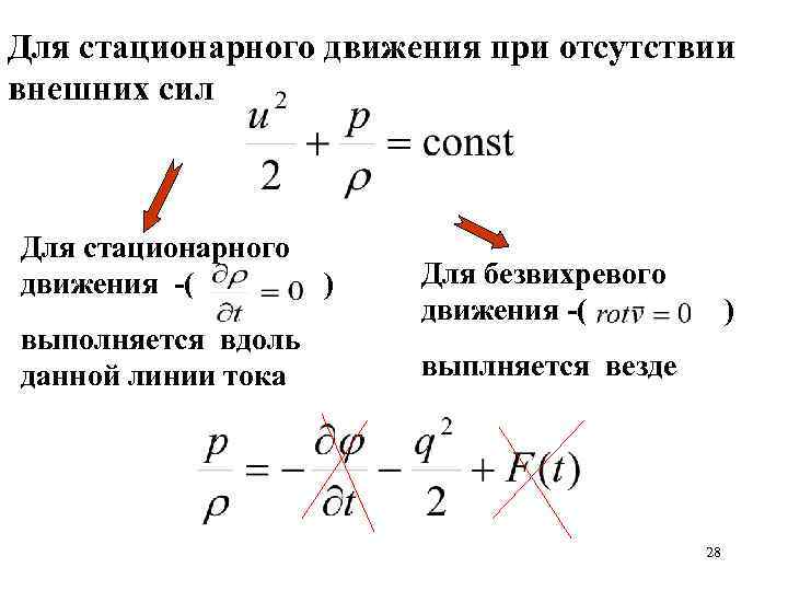 Для стационарного движения при отсутствии внешних сил Для стационарного движения -( выполняется вдоль данной