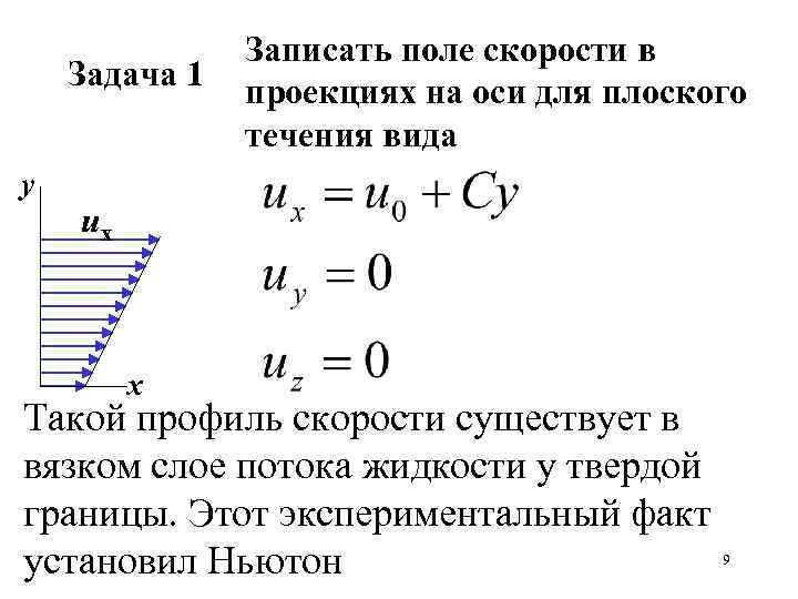 Задача 1 у Записать поле скорости в проекциях на оси для плоского течения вида