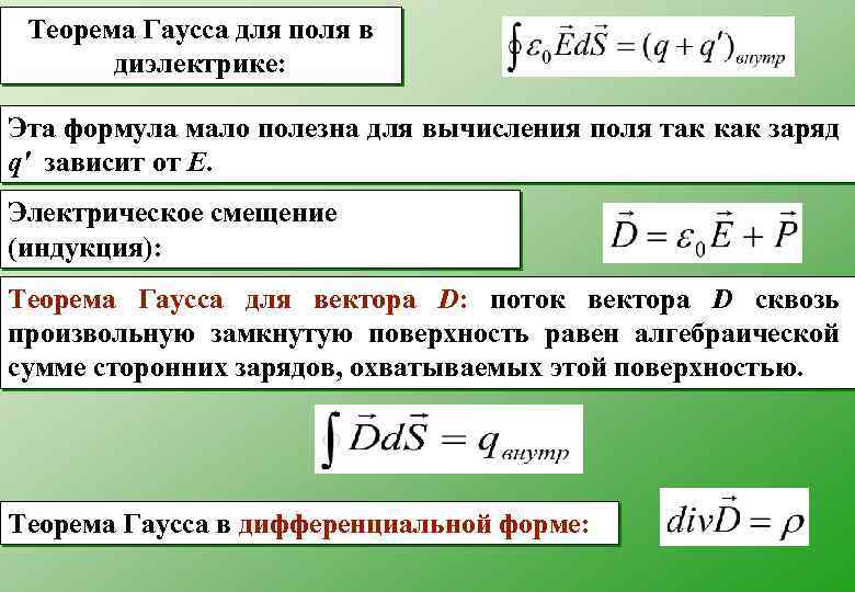 Теорема Гаусса для поля в диэлектрике: Эта формула мало полезна для вычисления поля так