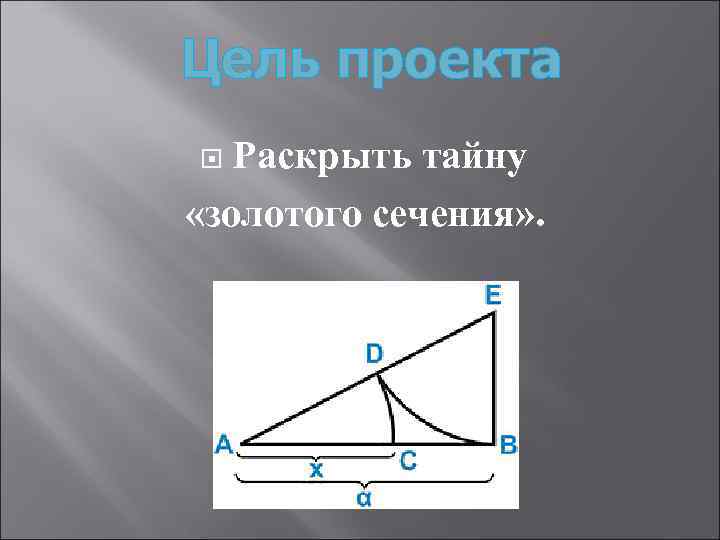 Цель проекта Раскрыть тайну «золотого сечения» . 