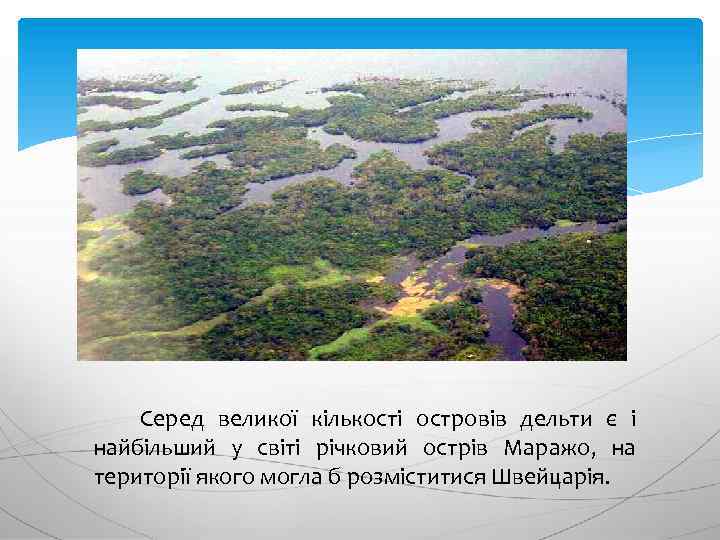 Серед великої кількості островів дельти є і найбільший у світі річковий острів Маражо, на