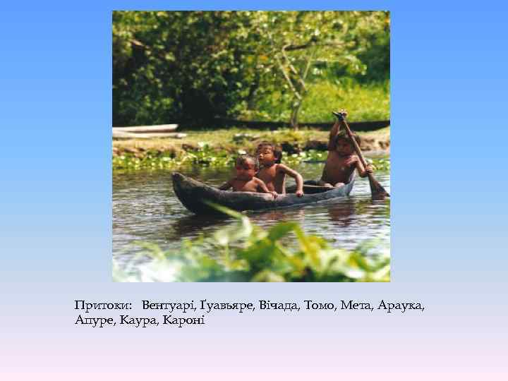 Притоки: Вентуарі, Ґуавьяре, Вічада, Томо, Мета, Араука, Апуре, Каура, Кароні 