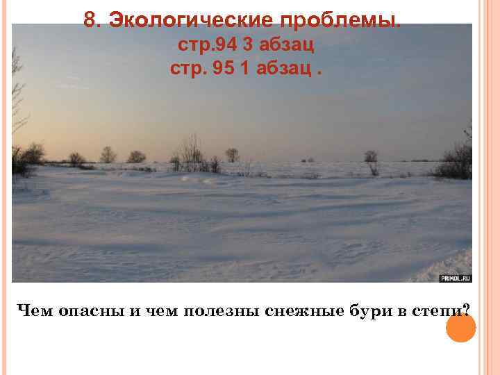 8. Экологические проблемы. стр. 94 3 абзац стр. 95 1 абзац. Чем опасны и