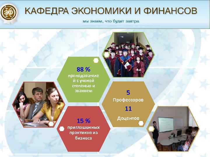 88 % преподавателе й с ученой степенью и званием 5 Профессоров 11 15 %