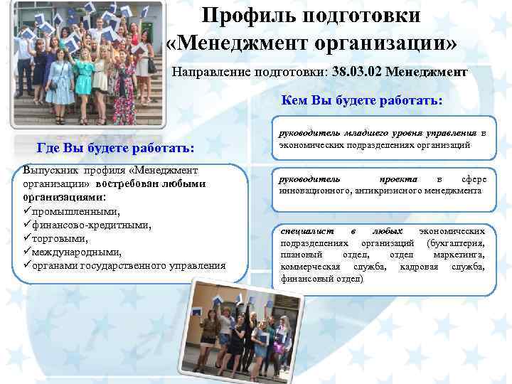 Профиль подготовки «Менеджмент организации» Направление подготовки: 38. 03. 02 Менеджмент Кем Вы будете работать: