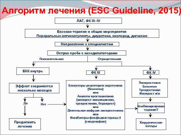 Алгоритм лечения (ESC Guideline, 2015) ЛАГ, ФК III–IV Базовая терапия и общие мероприятия Пероральные