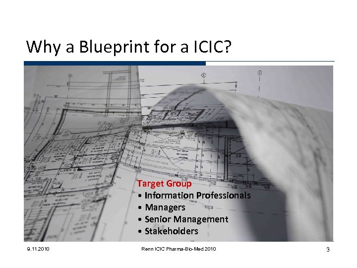 Why a Blueprint for a ICIC? Target Group • Information Professionals • Managers •