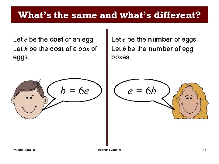 What’s the same and what’s different? Let e be the cost of an egg.