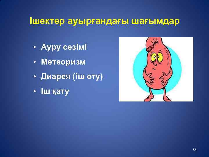 Ішектер ауырғандағы шағымдар • Ауру сезімі • Метеоризм • Диарея (іш өту) • Іш